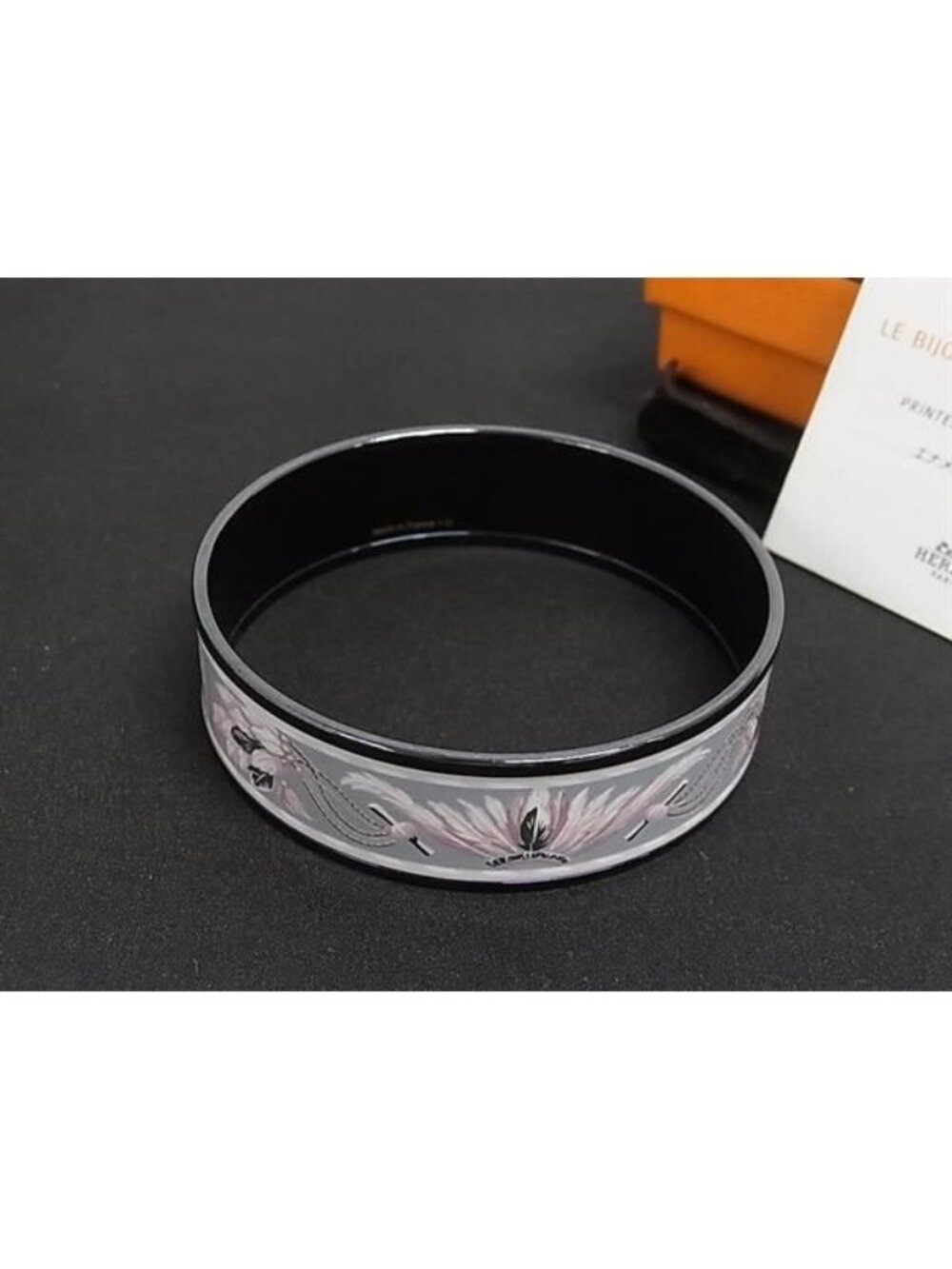 Hermes Enamel GM Cloisonne Bracelet Bangle Black Pink